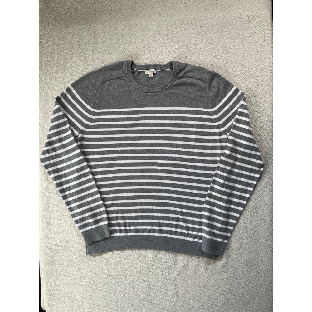 Gap Mens Extra Large Sweater Grey White Striped Cotton Cashmere Crewneck